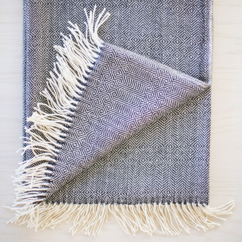 Black & Cream 100% Baby Alpaca Throw-Asher Market soft, cozy with classic every day style
