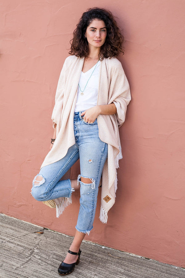 Machine washable warm cozy and soft alpaca blend poncho shawl cape neutral cream white Malibu